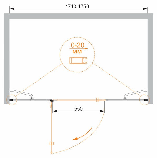 Душевая дверь (175х195) CEZARES BERGAMO BERGAMO-W-B-13-90+60/30-C-Cr-L